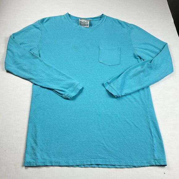 Jungmaven USA Hemp Blend Top Womens Blue Long Sleeve Casual Relaxed Tee M FLAWS - Picture 1 of 13